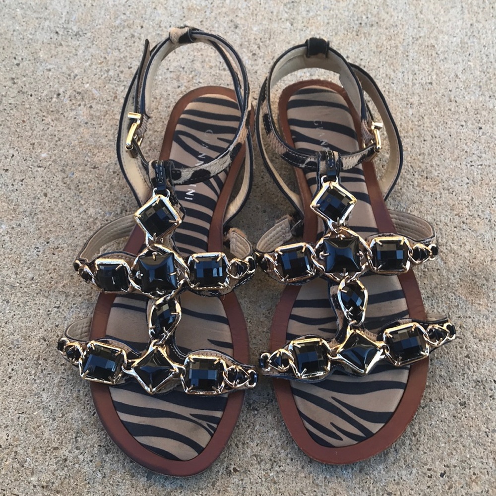 Gianni Bini Gold/Black Animal Print Studded Sandal